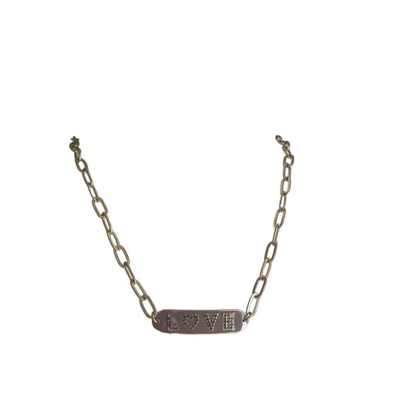 Marlyn Schiff Love Plate Gold Link Necklace - Picture 2 of 5